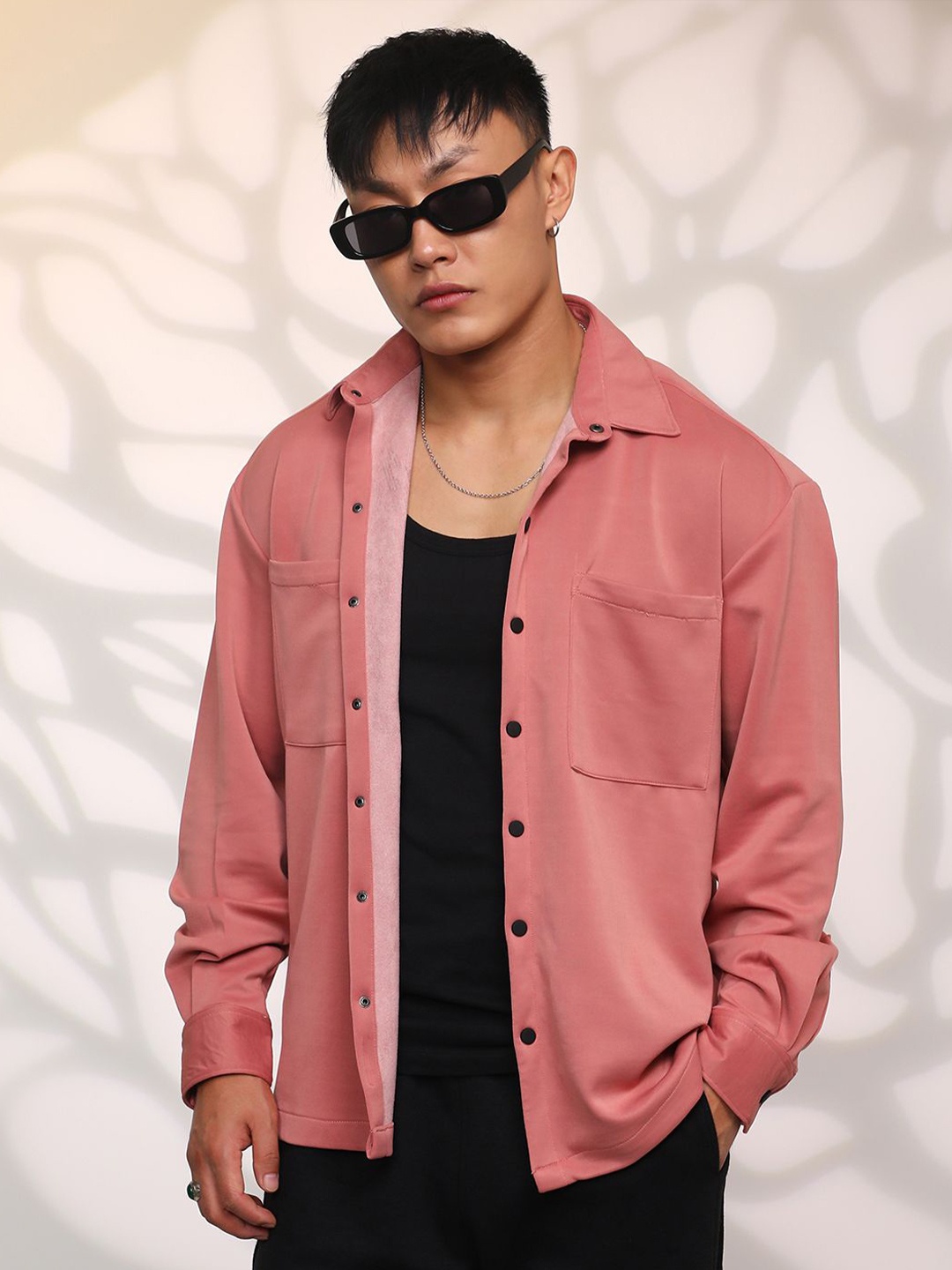 

Campus Sutra Men Comfort Solid Opaque Casual Oversized Shirt, Pink
