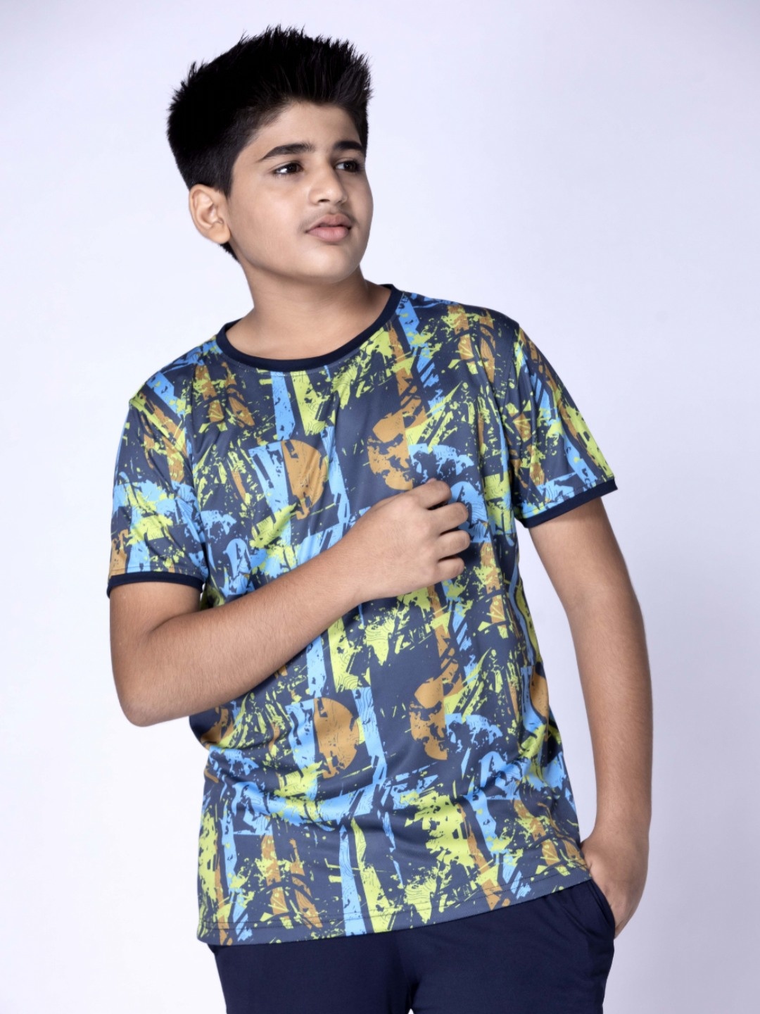 

UMILDO Boys Abstract Printed Round Neck Polyester Tshirt, Blue