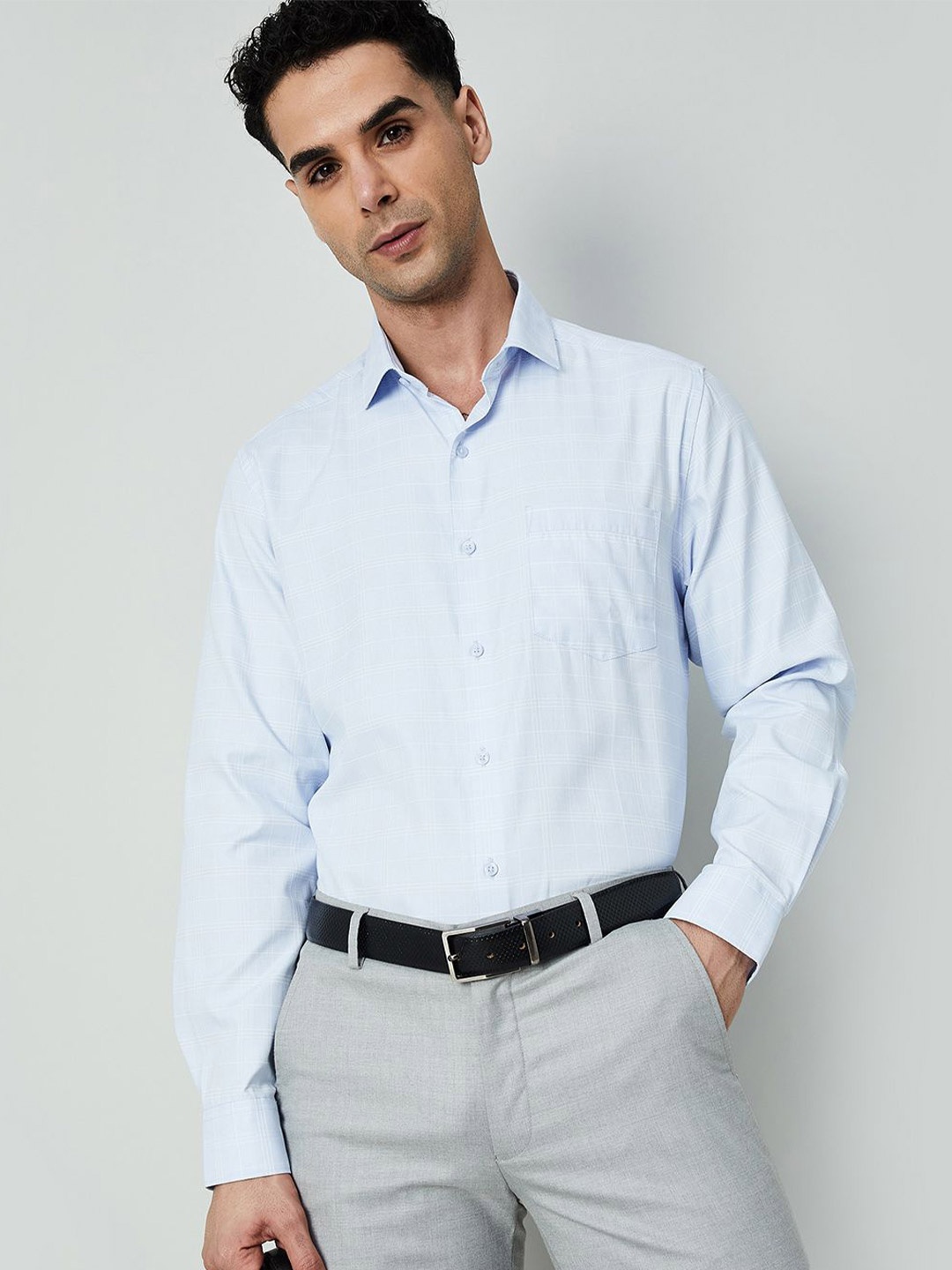 

CODE by Lifestyle Men Spread Collar Checked Cotton Formal Shirt, Blue