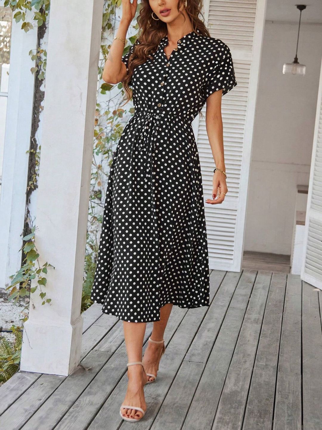 

StyleCast Polka Dot Fit & Flare Midi Dress, Black