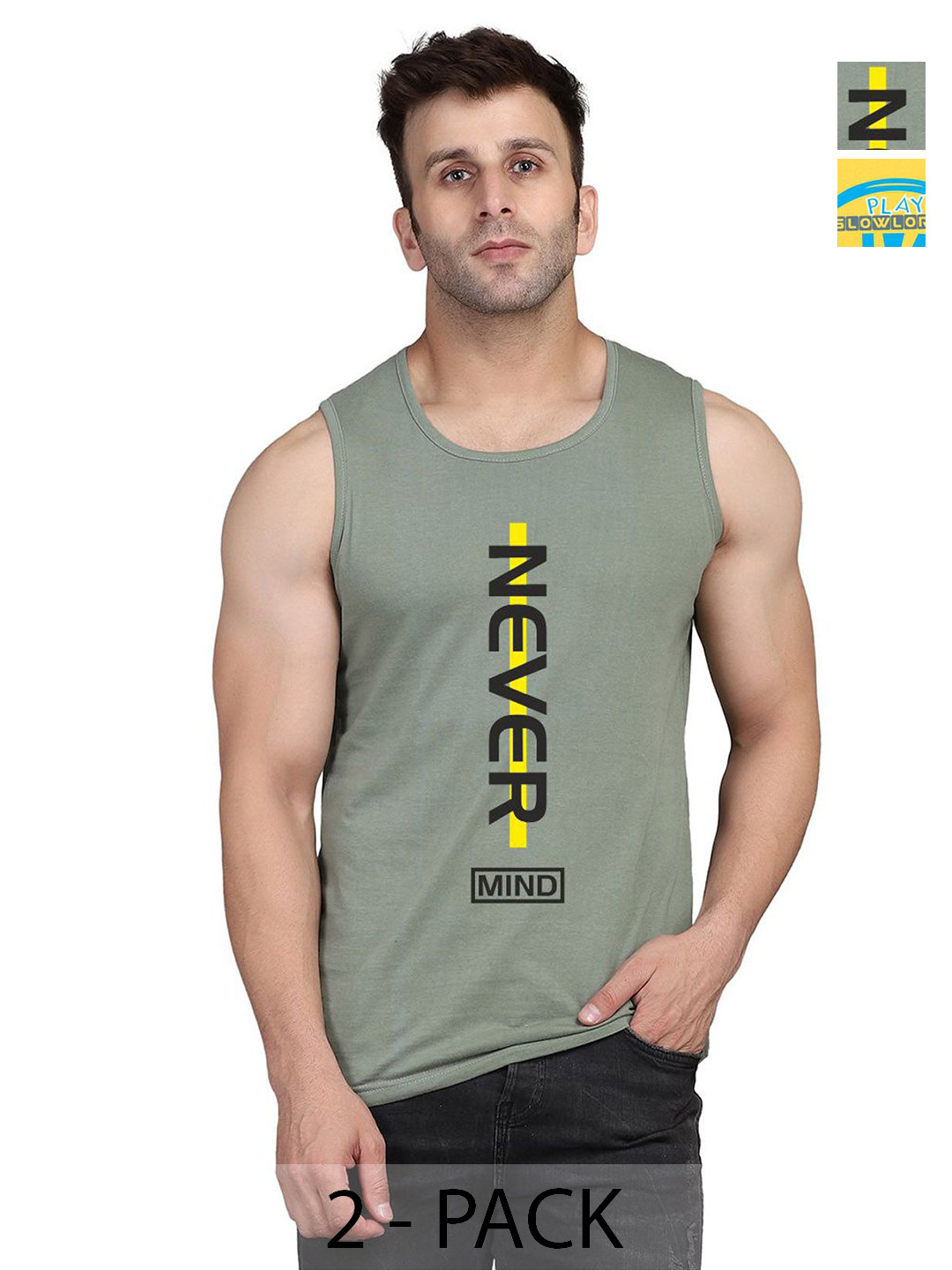 

SLOWLORIS Men Pack Of 2 Typography Printed Round Neck Cotton Slim Fit T-shirts, Yellow