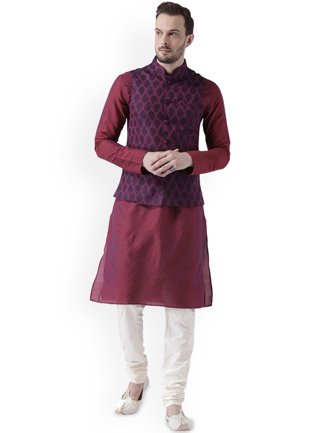 

Anouk Ethnic Motifs Printed Mandarin Collar Regular Straight Kurta with Churidar, Purple