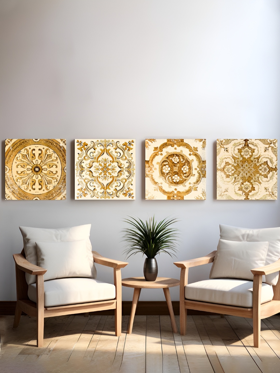 

Art Street Beige & White 4 Pieces Floral and Botanical Canvas Painting Wall Art