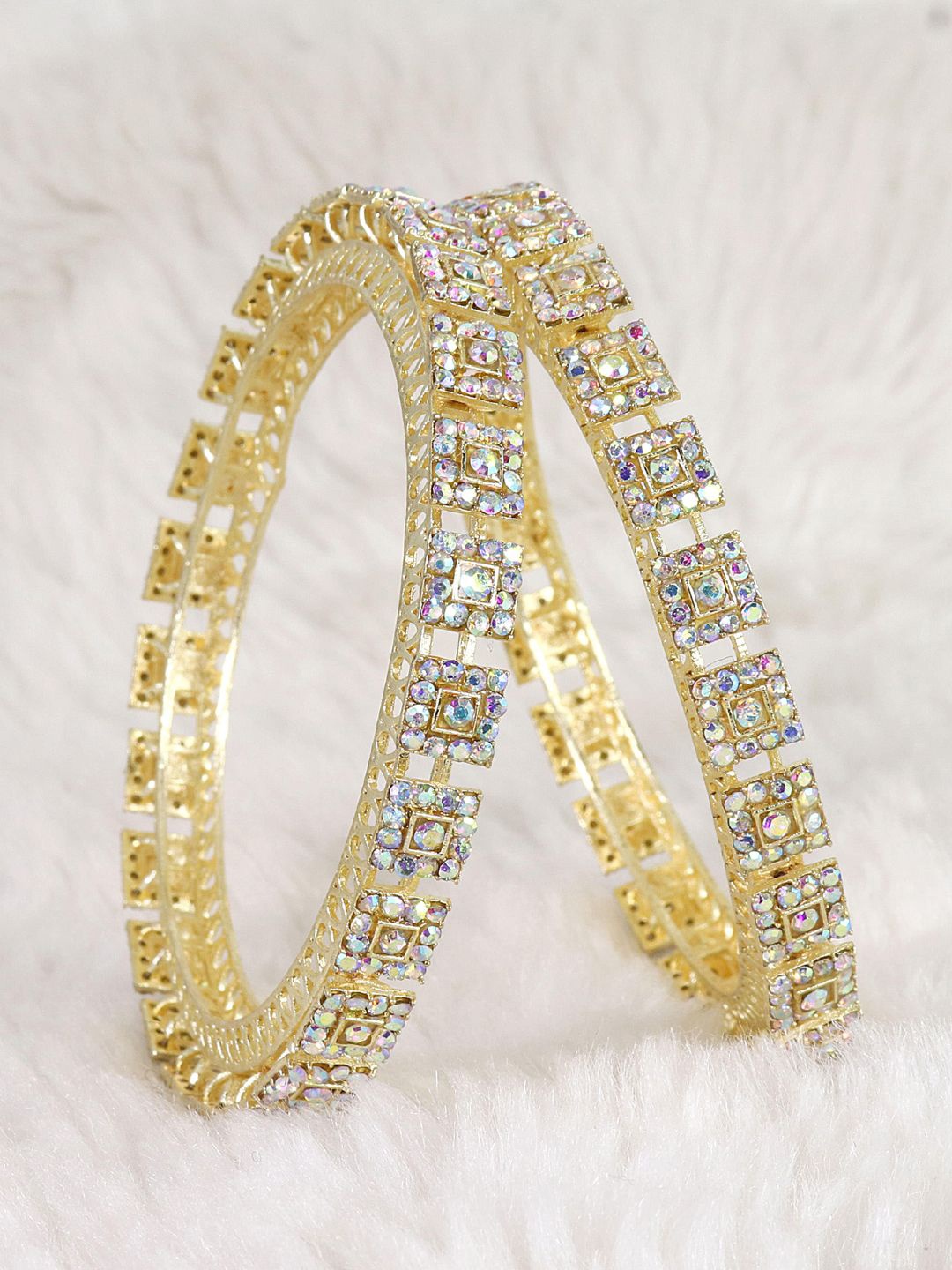 

NMII Set Of 2 Gold-Plated American Diamond-Studded Bangles