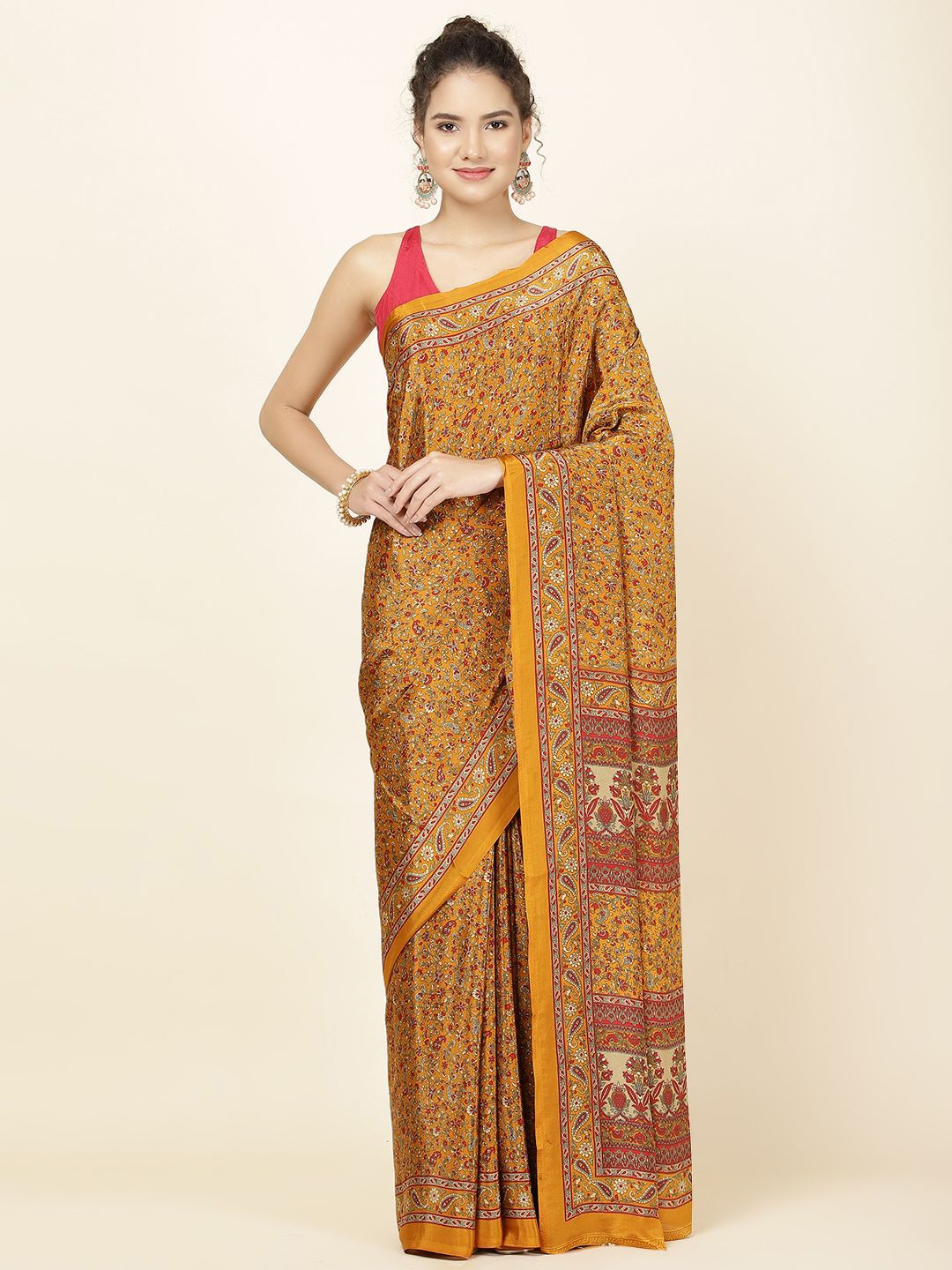 

Meena Bazaar Floral Saree, Mustard