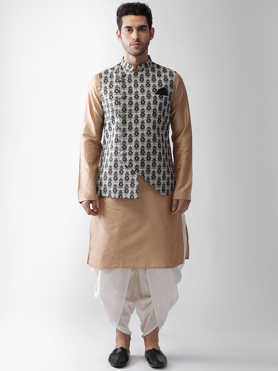 

Anouk Ethnic Motifs Printed Mandarin Collar Regular Straight Kurta with Dhoti Pants, Grey