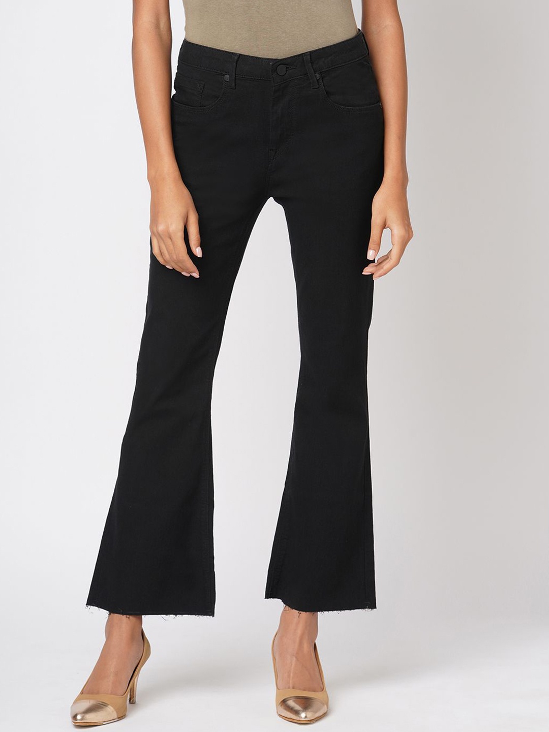

DressBerry Women Flared High-Rise Stretchable Jeans, Black