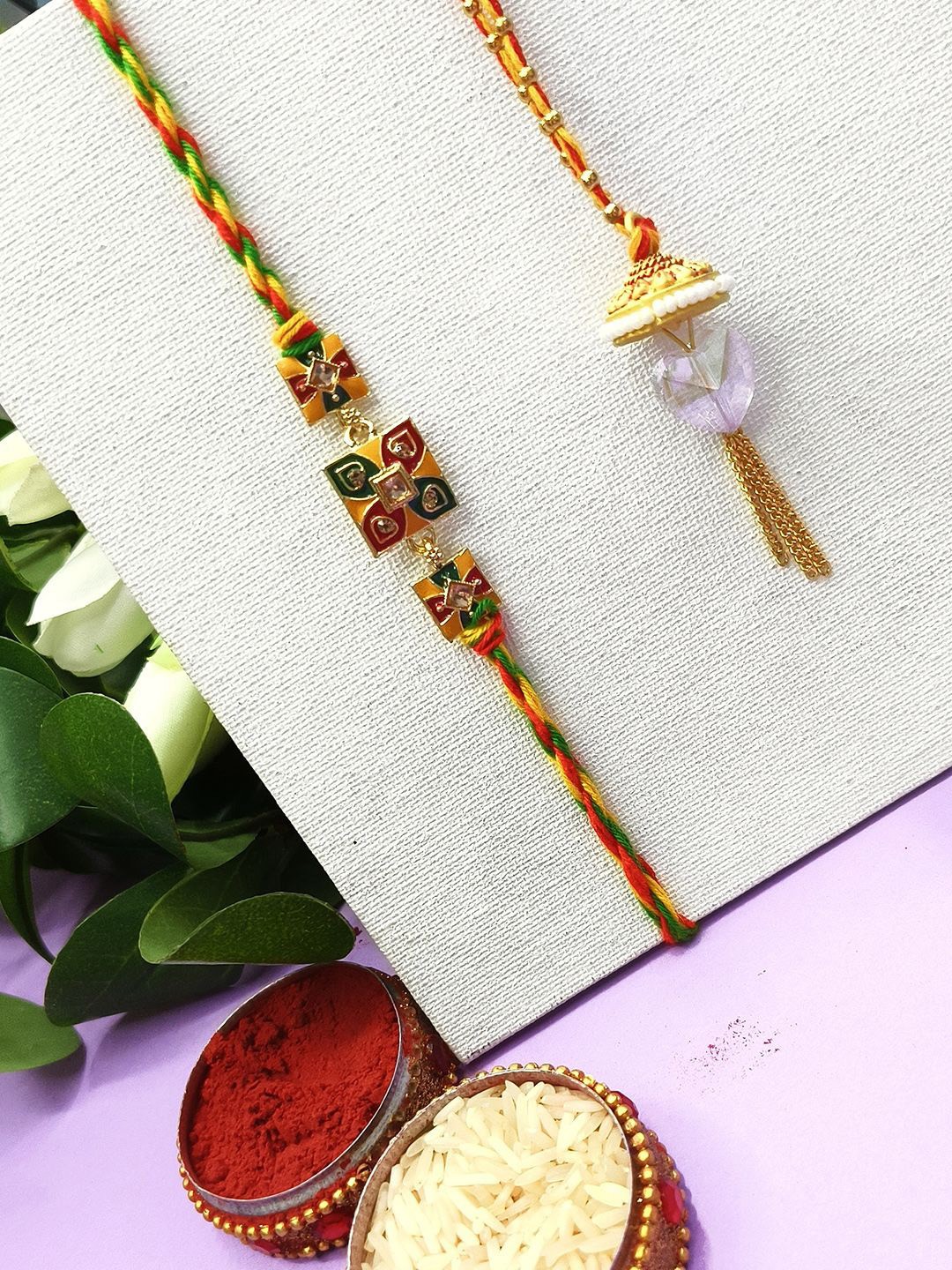 

StileAdda Beaded Bhaiya Bhabhi Rakhis, Red