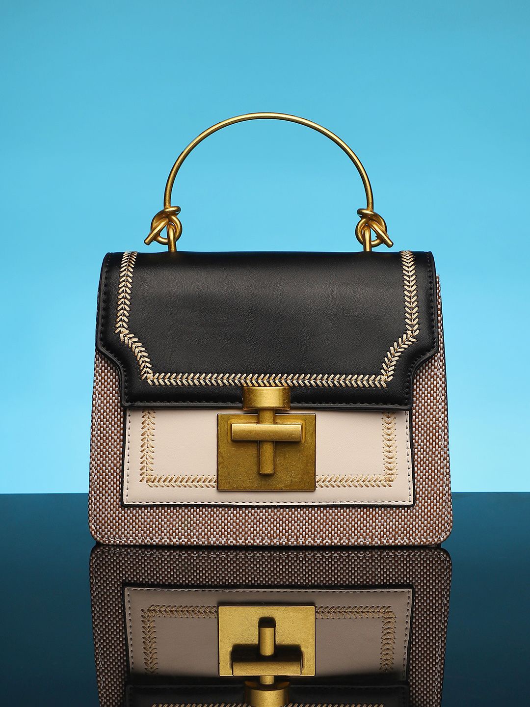 

HAUTE SAUCE by Campus Sutra Leather Structured Satchel, Off white
