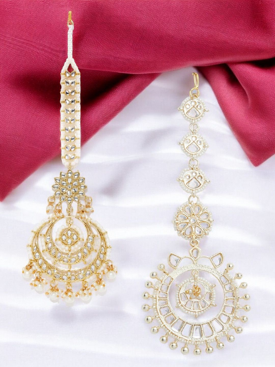 

OOMPH Set Of 2 Kundan Studded Maang Tikka Head Jewellery, Gold
