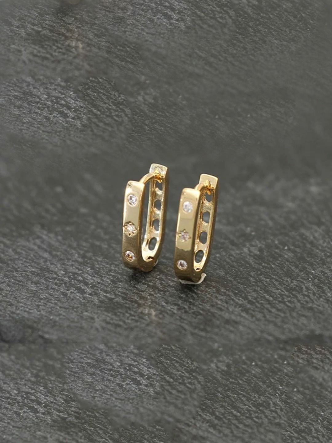 

KRENOZ Men Stainless Steel Artificial Stones Hoop Earrings, Gold