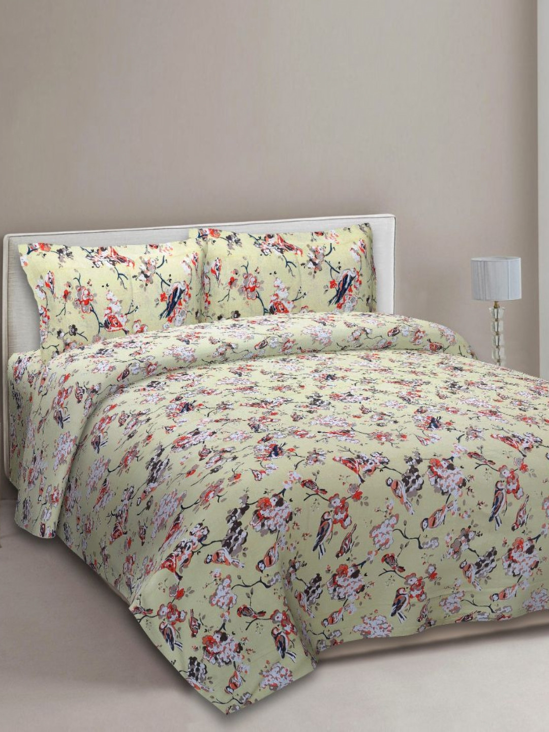 

EasyGoods Green & Pink Floral 210 TC King Bedsheet with 2 Pillow Covers