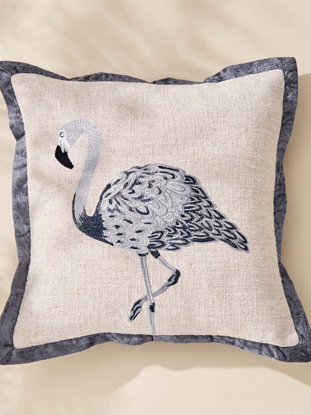 

Home Centre Plushify Beige & Grey Embroidered Square Cushion Cover