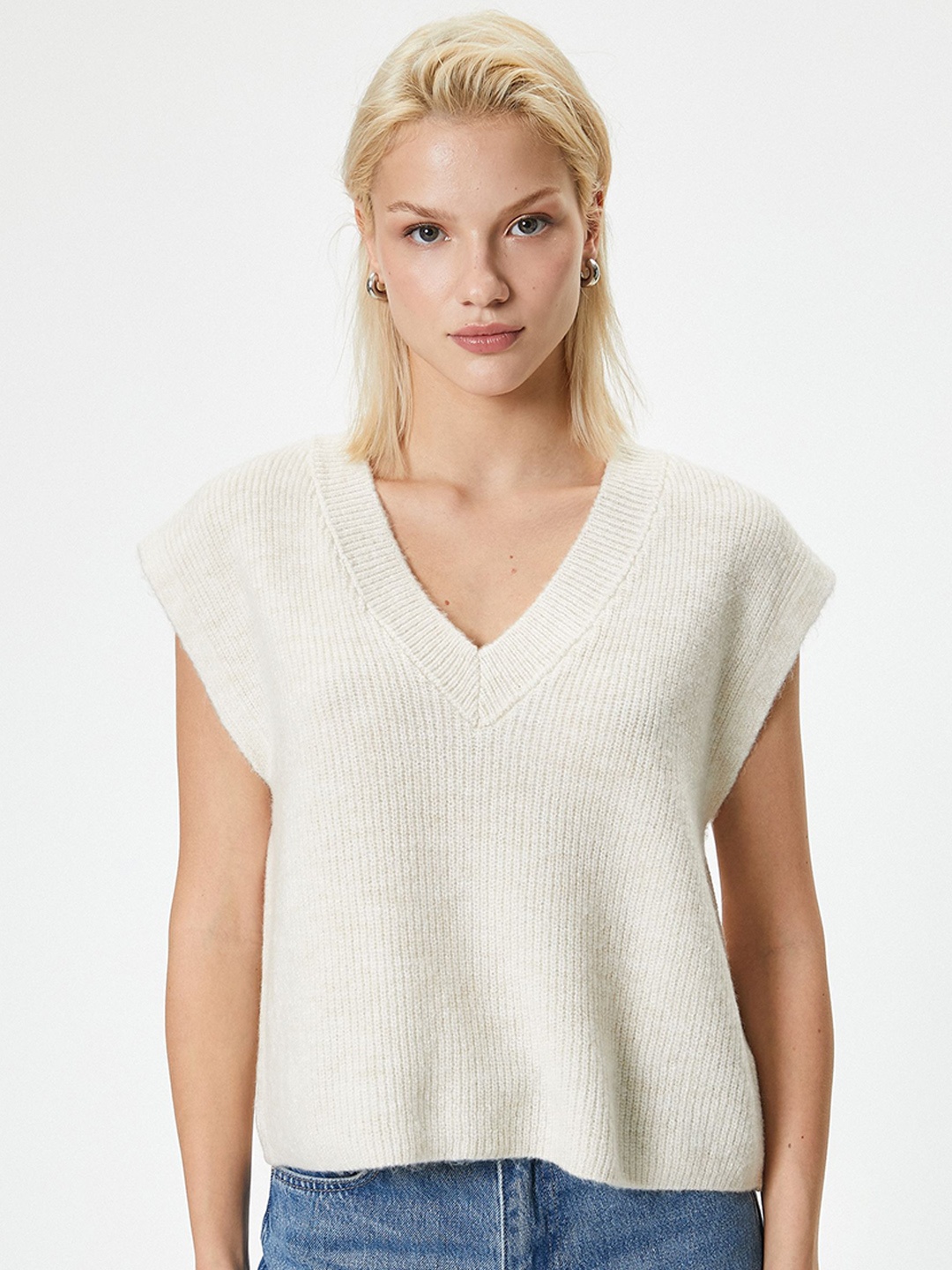 

Koton V-Neck Sleeveless Sweater Vest, Beige
