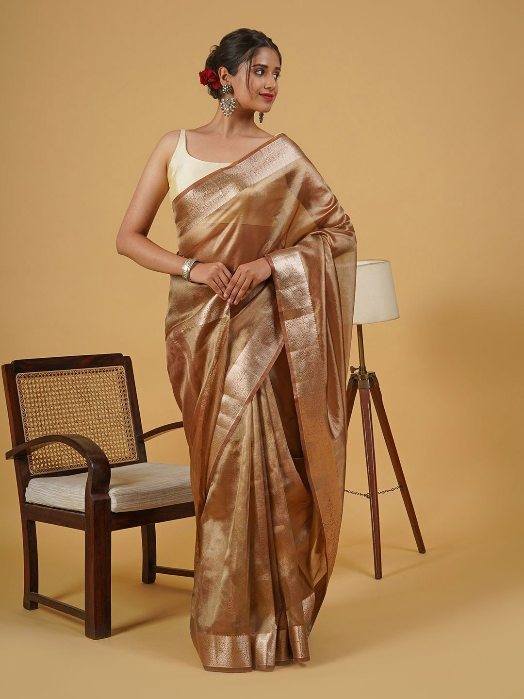 

TEEJH Zari Tissue Banarasi Saree, Brown