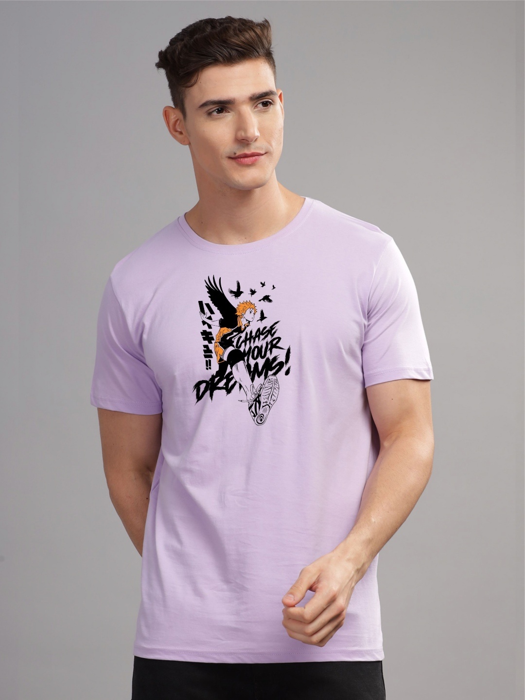 

ADRO Men Typography Printed Raw Edge T-shirt, Purple