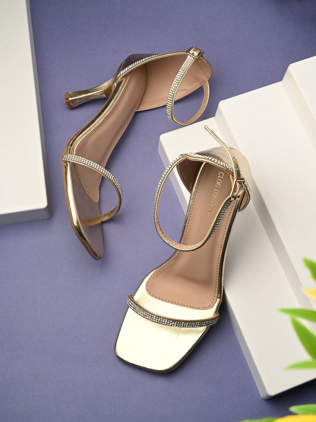 

CLOG LONDON Women Embellished Slim Heel Sandals, Gold