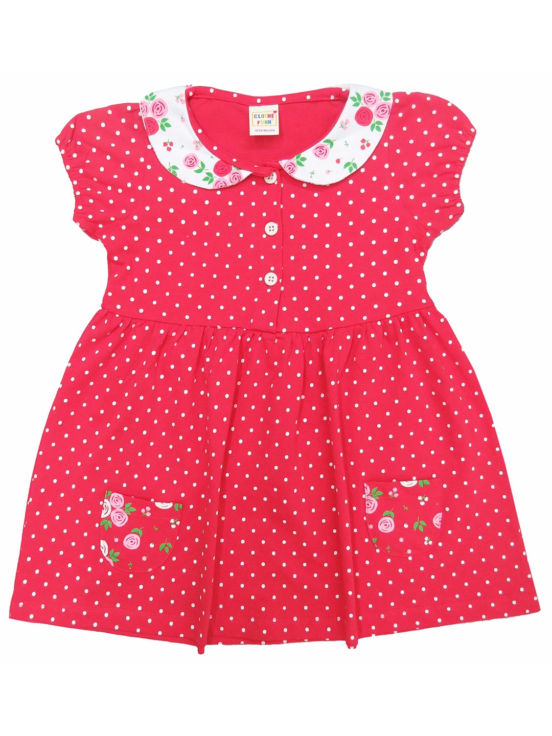 

Clothe Funn Girls Polka Dot Cotton Peter Pan Collar Fit and Flare Dress, Red