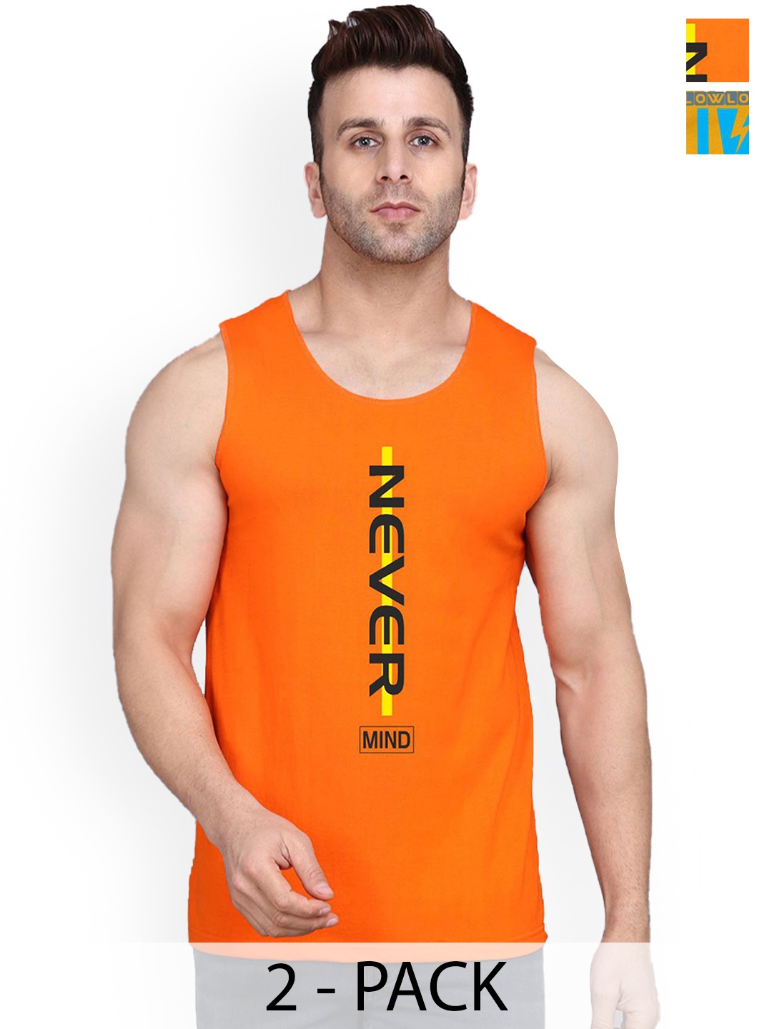

SLOWLORIS Pack Of 2 Printed Gym Vests SL26 COMBO (LOUD MUSTARD) (NVR ORANGE)