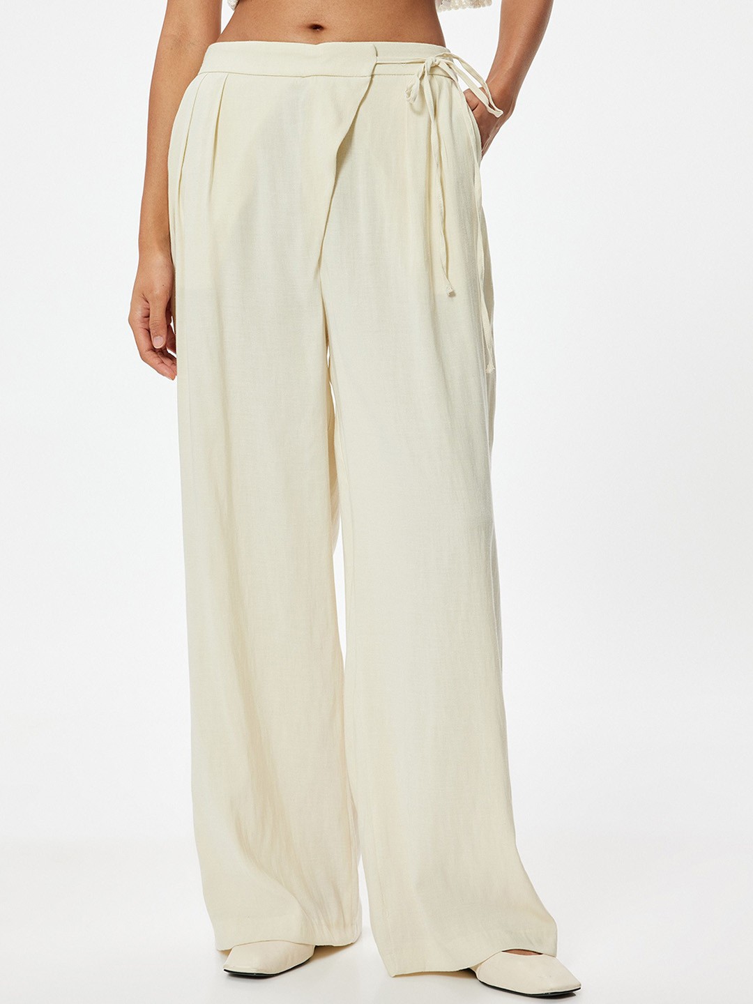 

Koton Women Pleated Parallel Trousers, Beige