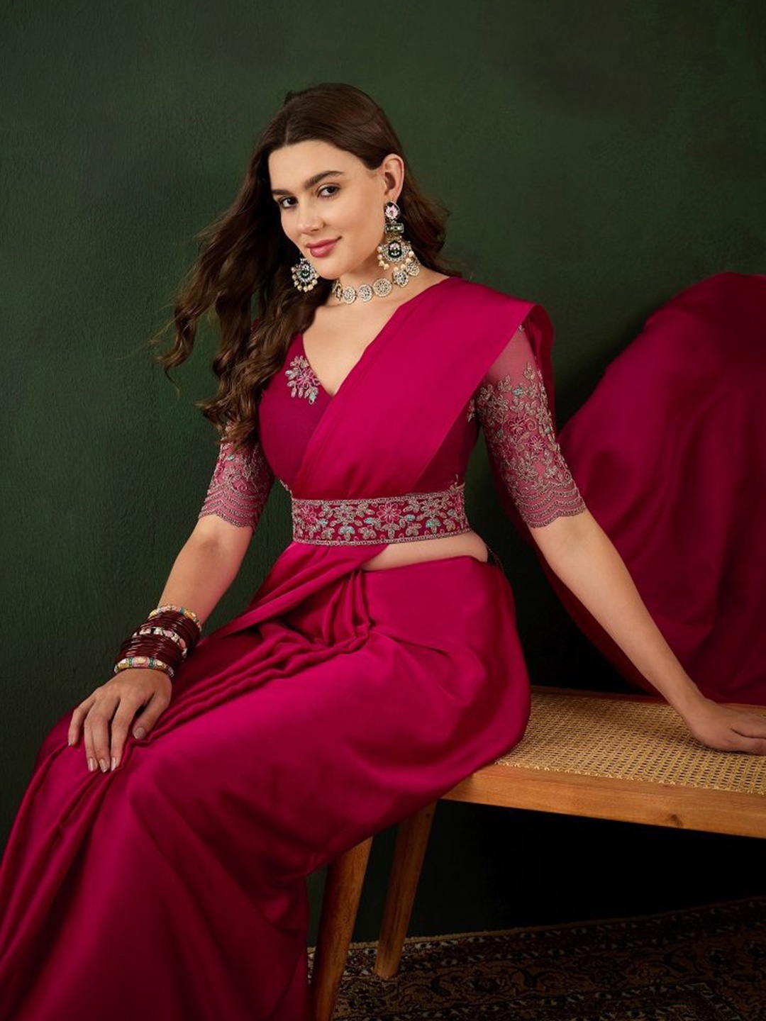 

Sangria Saree With Blouse Piece, Pink