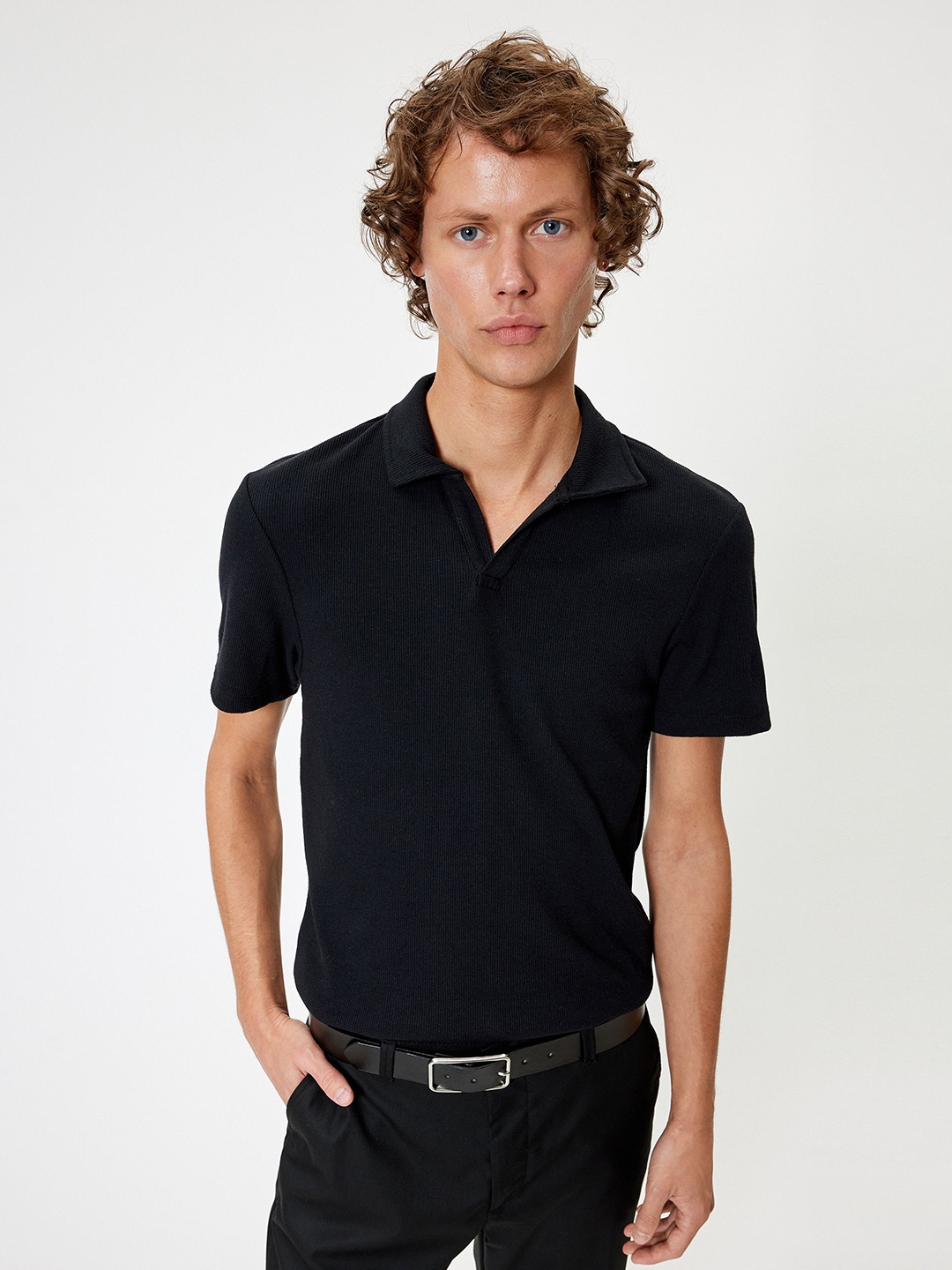 

Koton Men Polo Collar Pockets Slim Fit T-shirt, Black