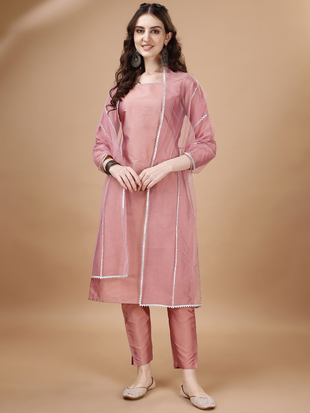 

AYUKTA INTERNATIONAL Straight Kurta with Trousers & Dupatta, Peach