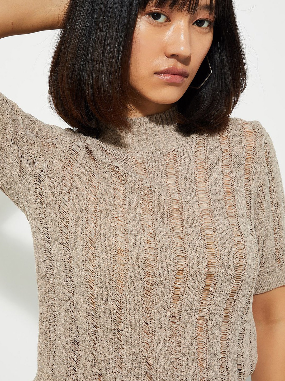 

max URB_N Women High Neck Sweater, Brown