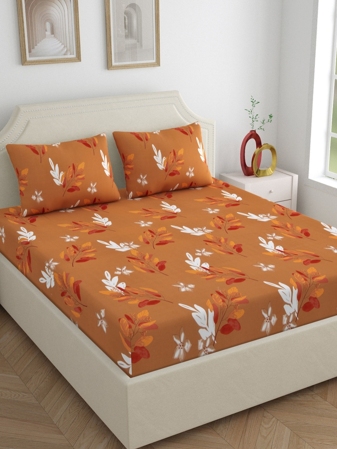 

Dreamscape Mustard & White Floral 180 TC King Bedsheet with 2 Pillow Covers