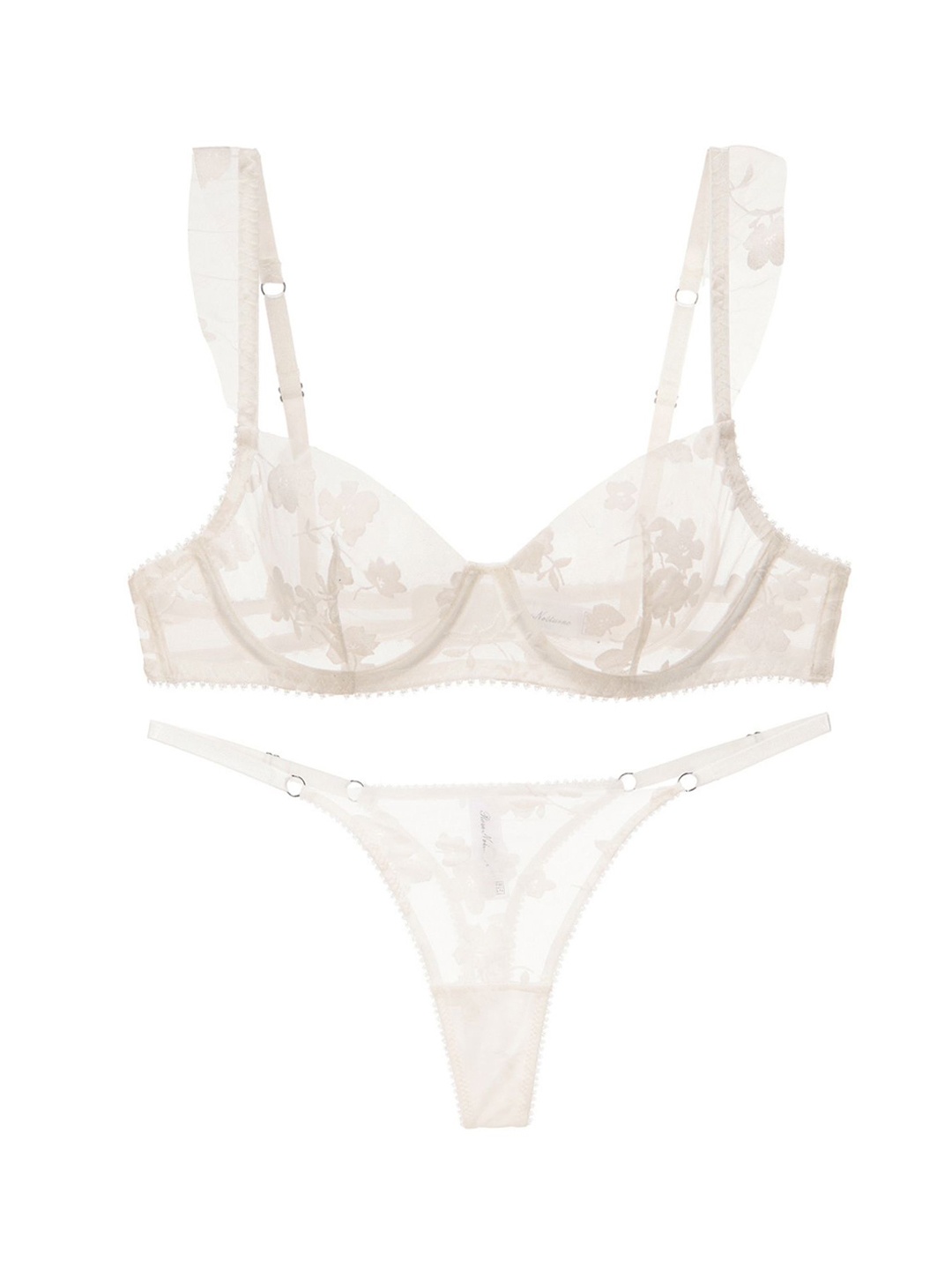 

LULU & SKY Embroidered Mesh Non-Padded Lingerie Set, White