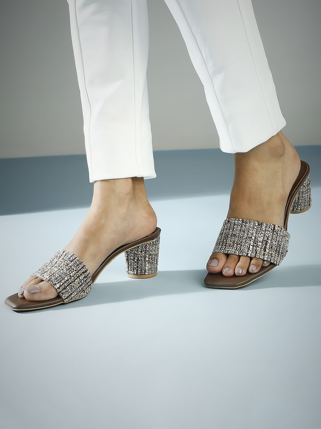 

Inc 5 Woven Design Open Toe Block Heel Sandal, Brown