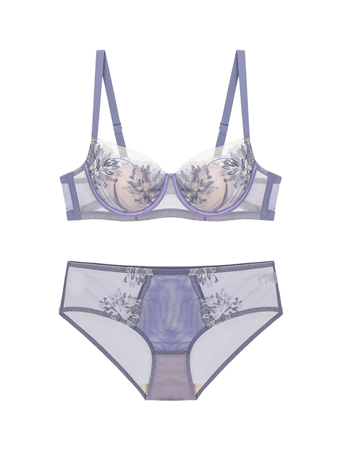

LULU & SKY Sheer Mesh Lingerie Set X8698-PURPLE