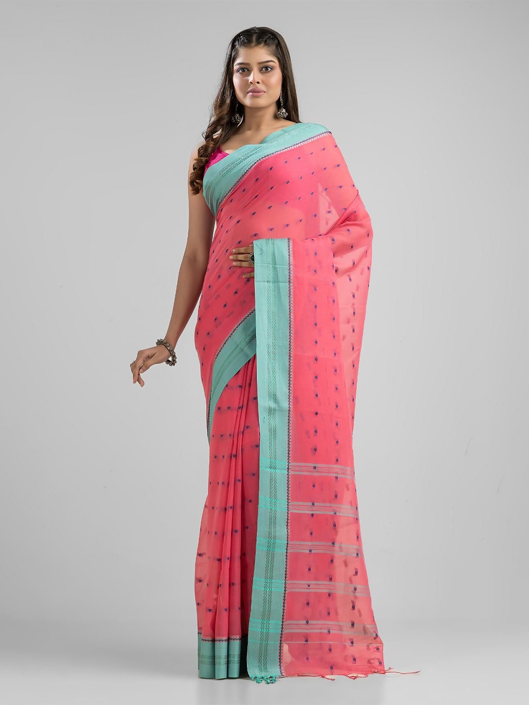 

SAJASAJO Ethnic Motifs Pure Cotton Saree, Pink