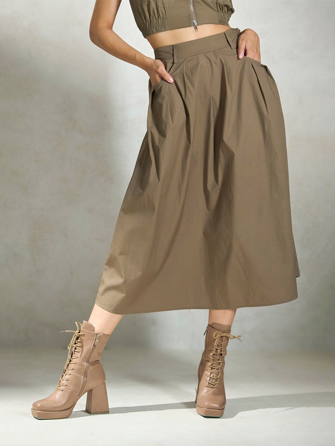 

Virgio Women A-line Midi Skirt, Olive