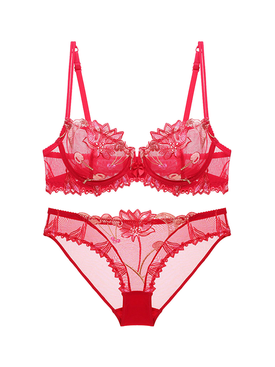 

LULU & SKY Floral Embroidery Lingerie Set 9208-RED