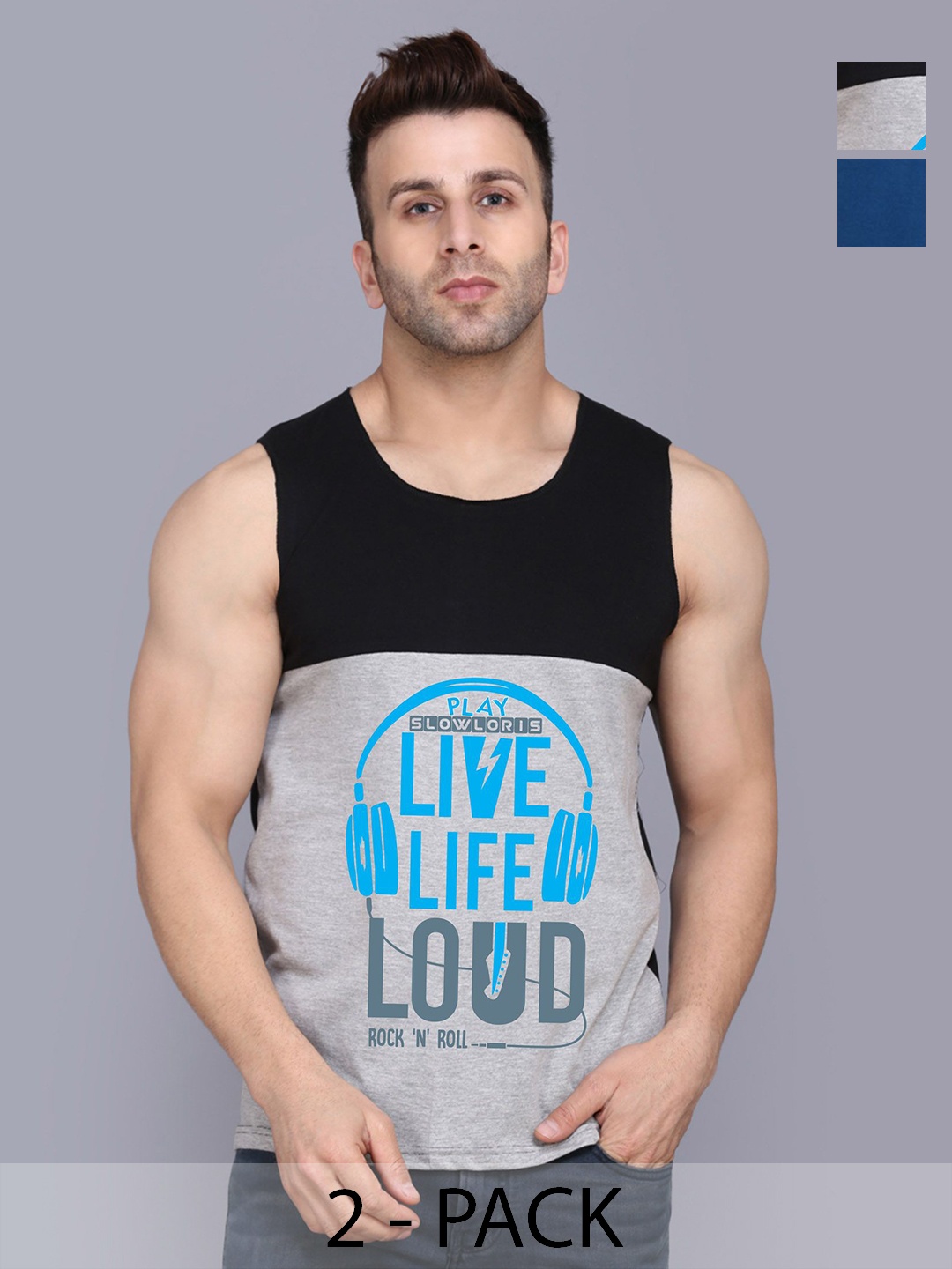 

SLOWLORIS Men Pack Of 2 Typography Printed Round Neck Cotton Slim Fit T-shirts, Black