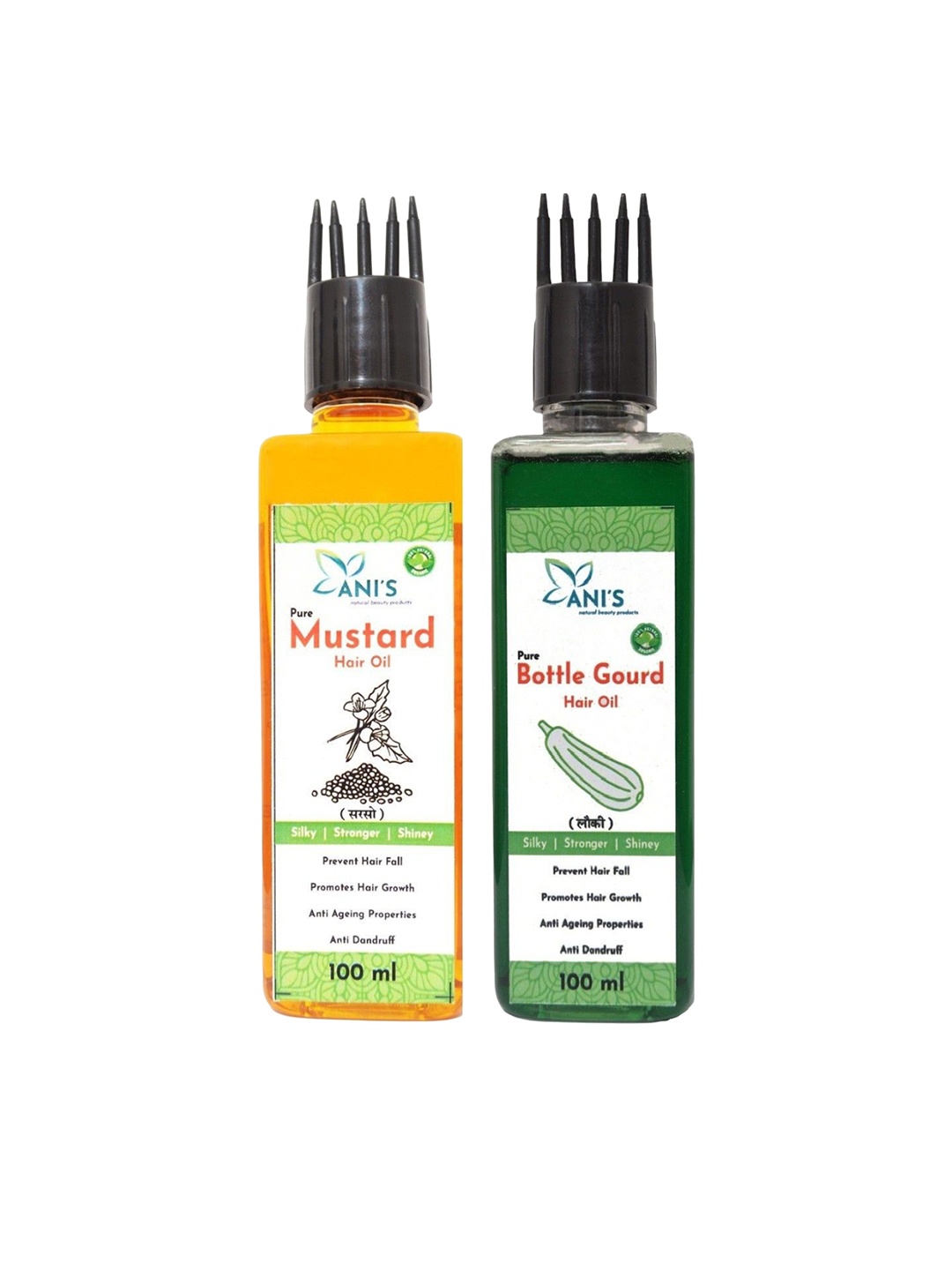 

ANI'S Set Of 2 Bottle Gourd & Mustard Hair Oil For Strong & Silky Hairs - 100ml Each, Yellow