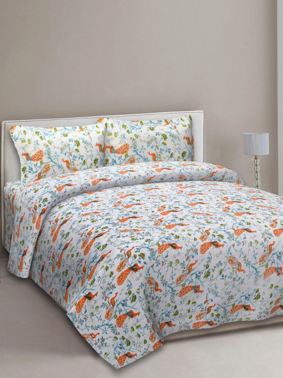 

EasyGoods Orange & White Floral 210 TC King Bedsheet with 2 Pillow Covers