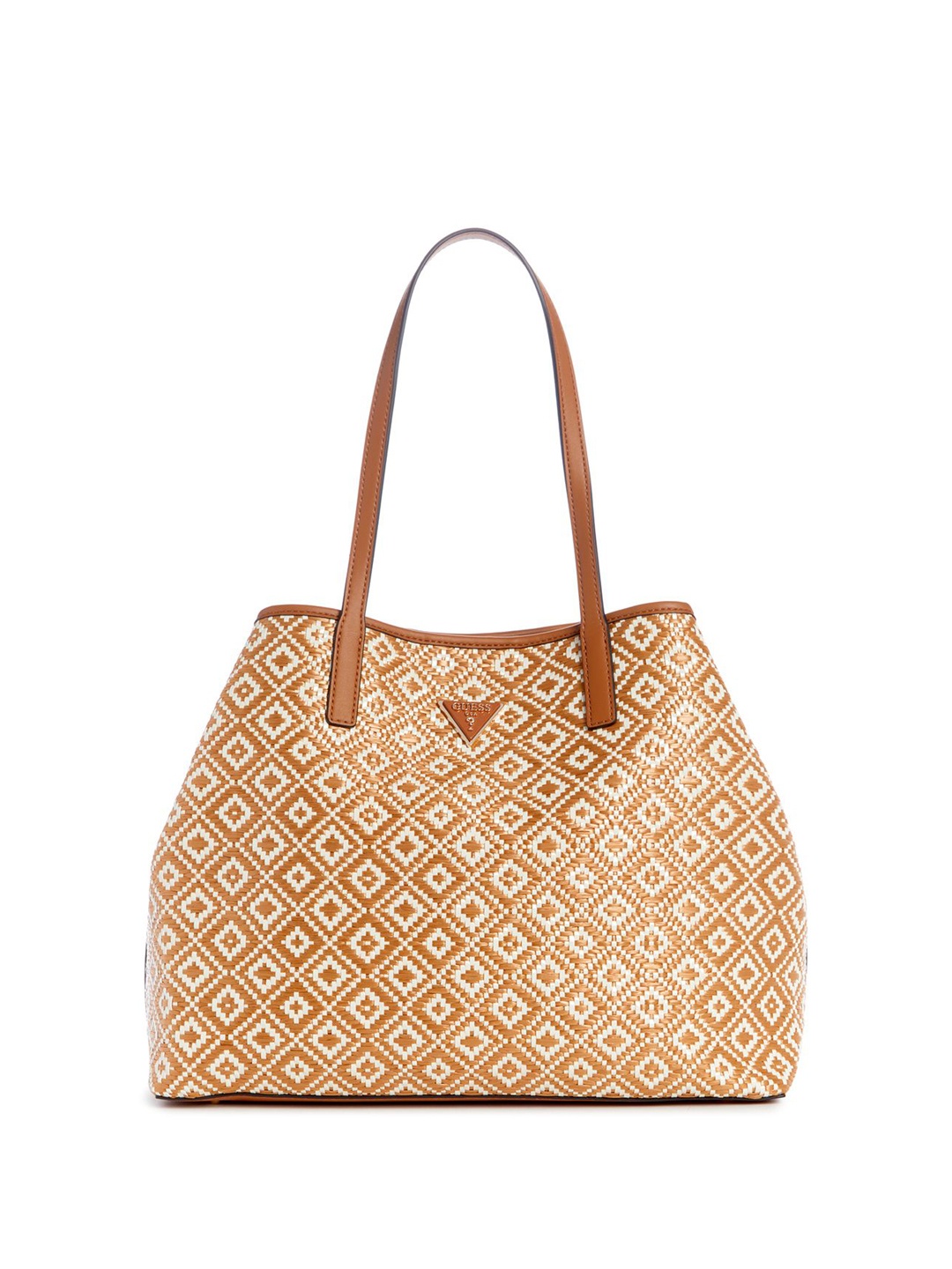 

GUESS Geometric PU Oversized Structured Shoulder Bag with Quilted, Brown