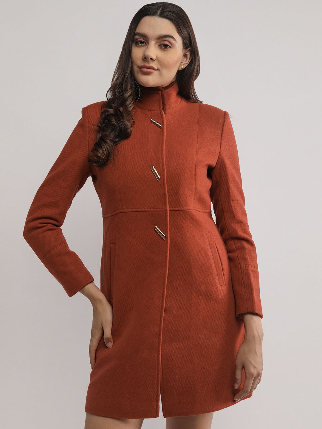

PROTEX Women Solid Single Breasted Winter Woollen Overcoat, Rust
