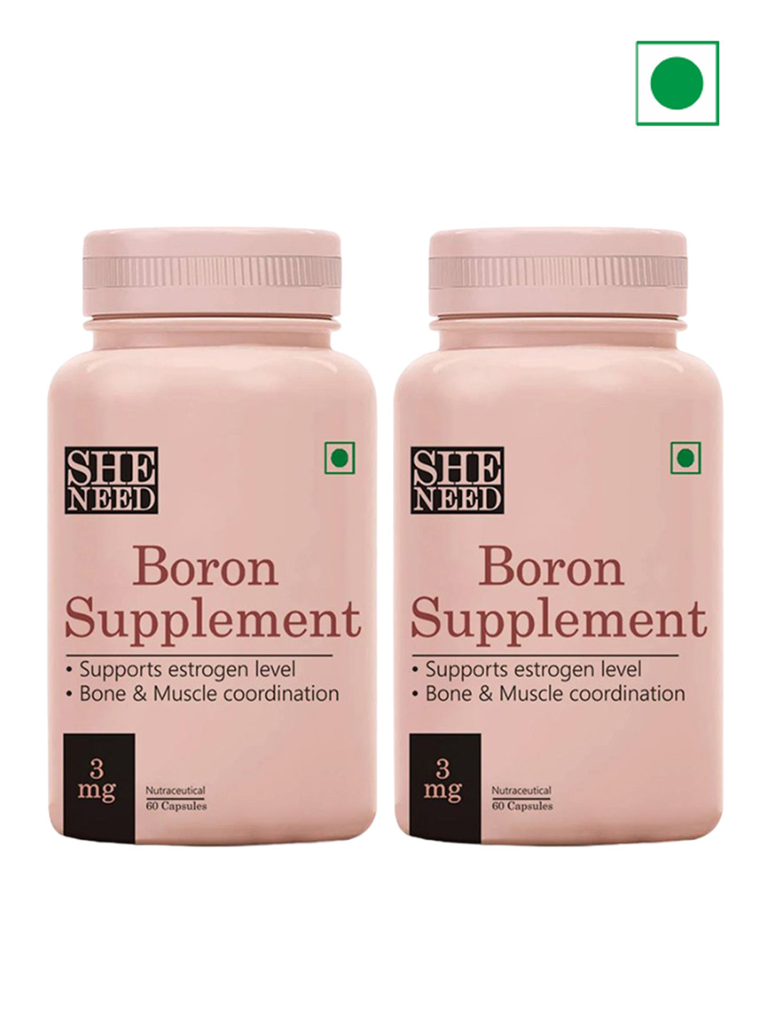 

SHENEED Women Set Of 2 Boron Supplement Capsules - 60 Capsules Each, Pink