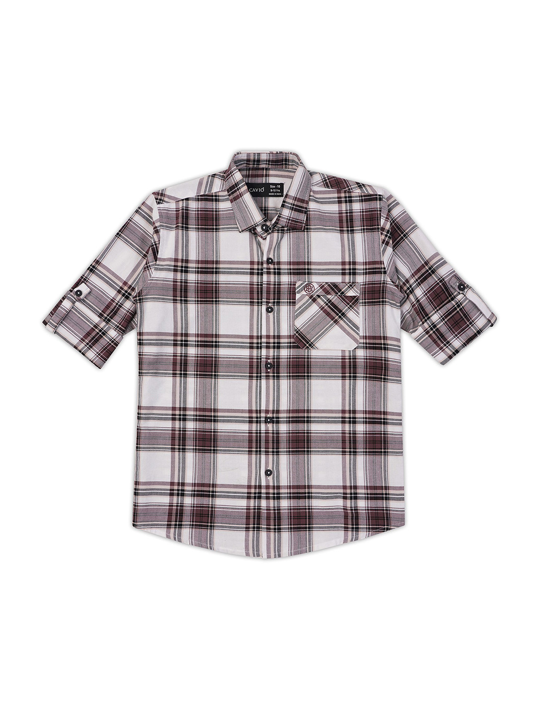 

CAVIO Boys Comfort Spread Collar Tartan Checked Cotton Casual Shirt, Grey