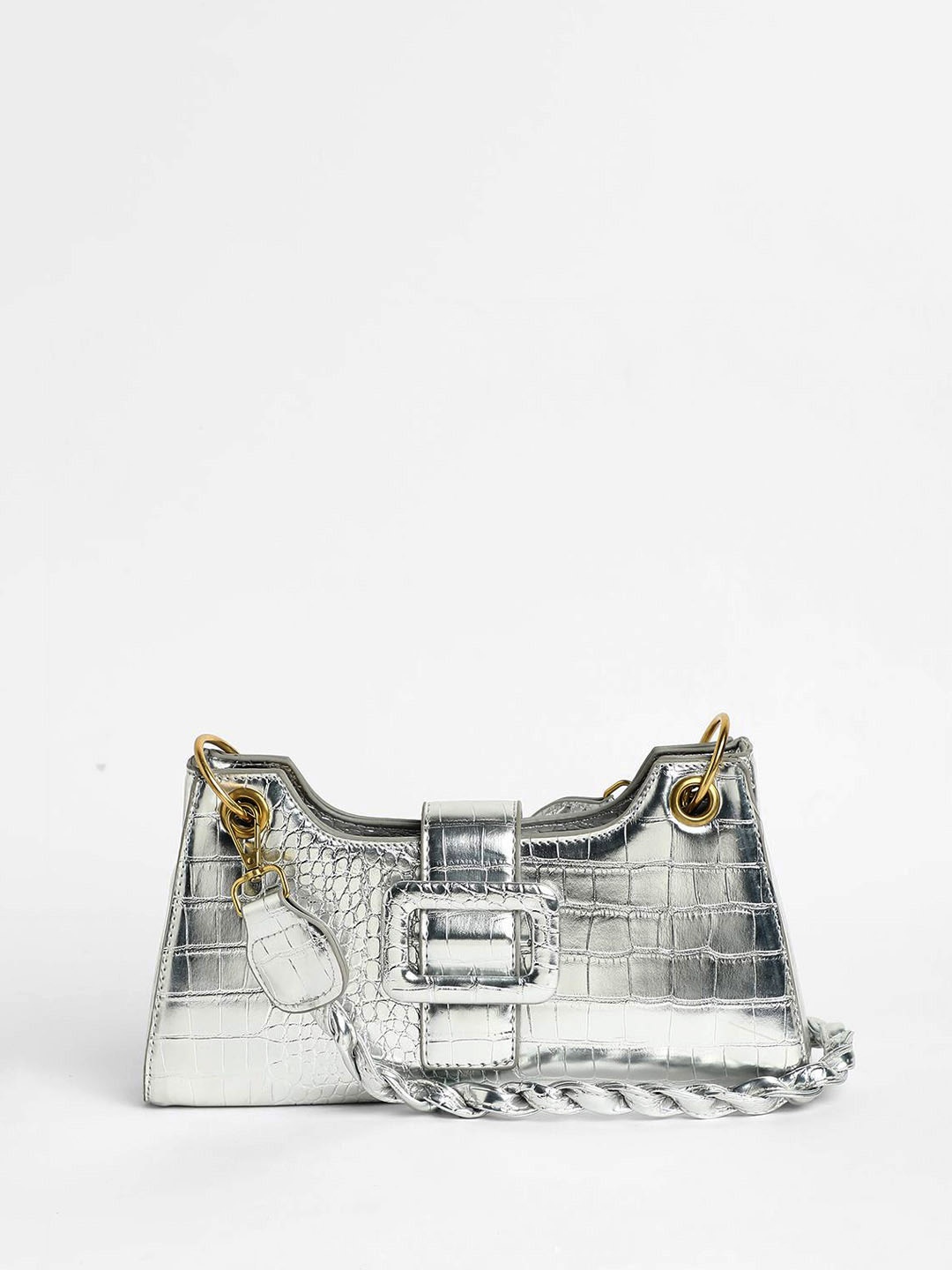 

HAUTE SAUCE by Campus Sutra Textured Leather Bucket Handheld Bag with Tasselled, Silver
