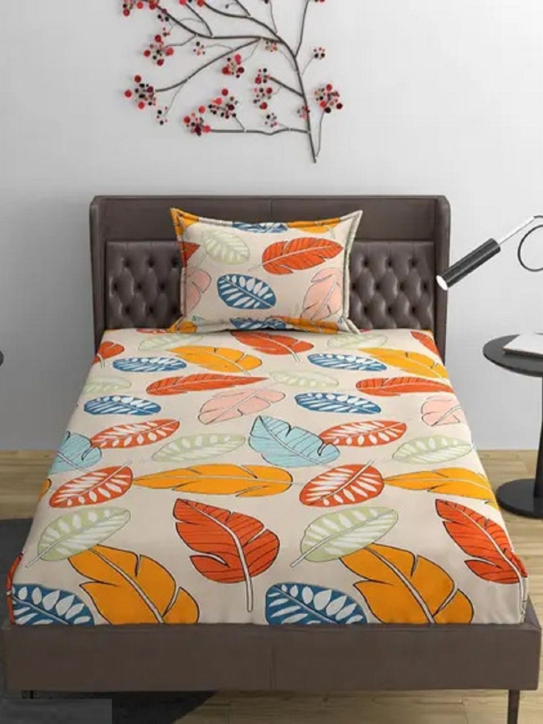 

Innovative Edge Orange Colored Cotton 160 TC Floral Single Bedsheet with 1 Pillow Cover