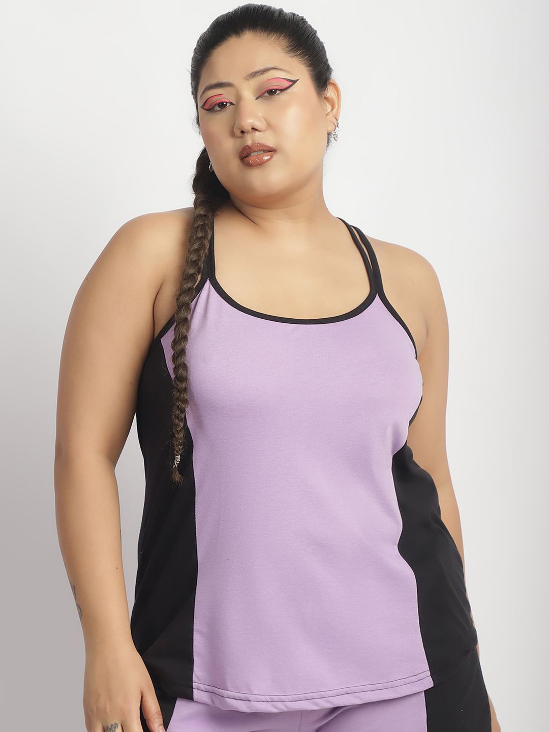 

thkgrlz Women Colourblocked Shoulder Straps Plus Size Top, Lavender