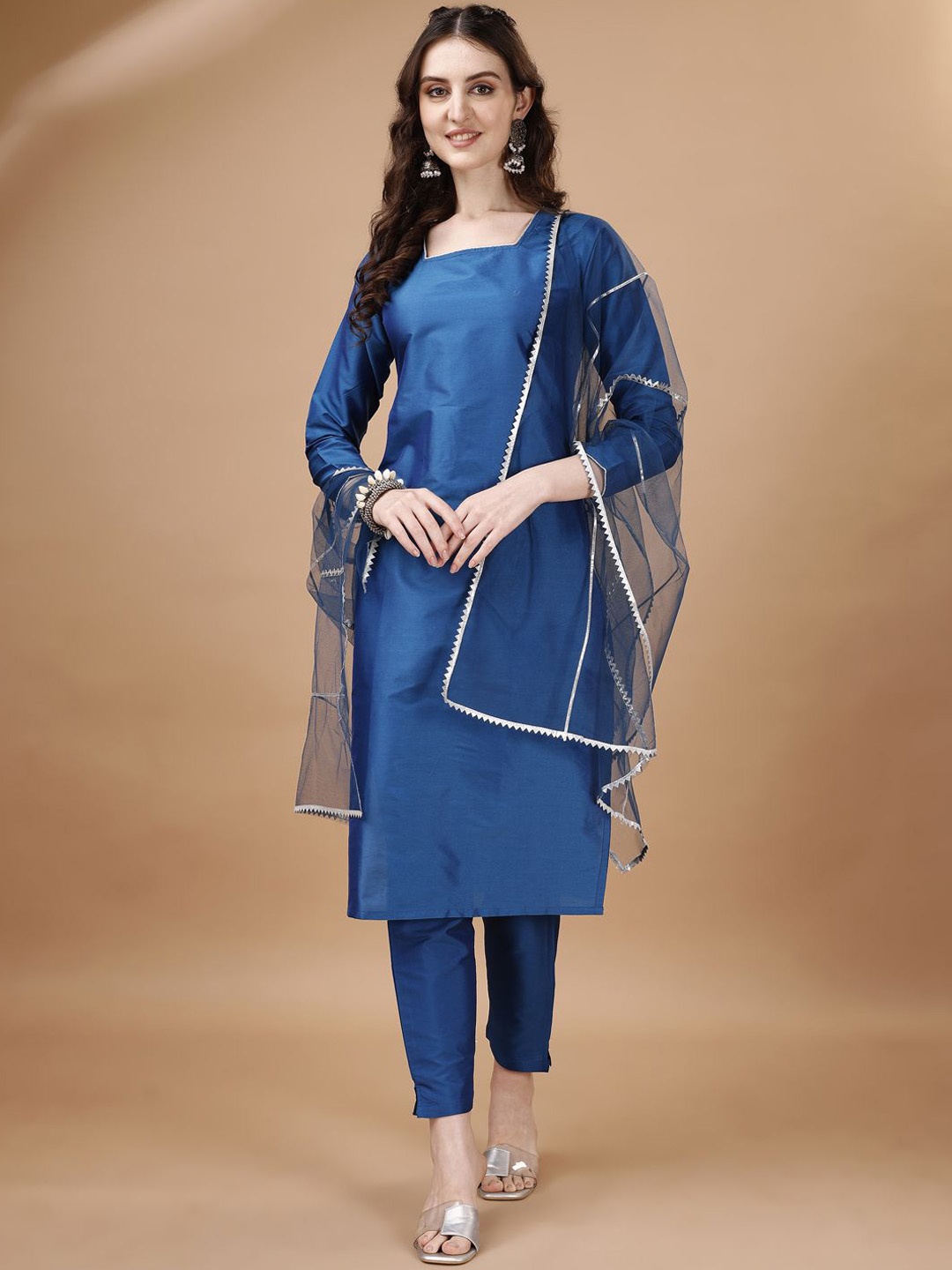 

AYUKTA INTERNATIONAL Straight Kurta with Trousers & Dupatta, Blue