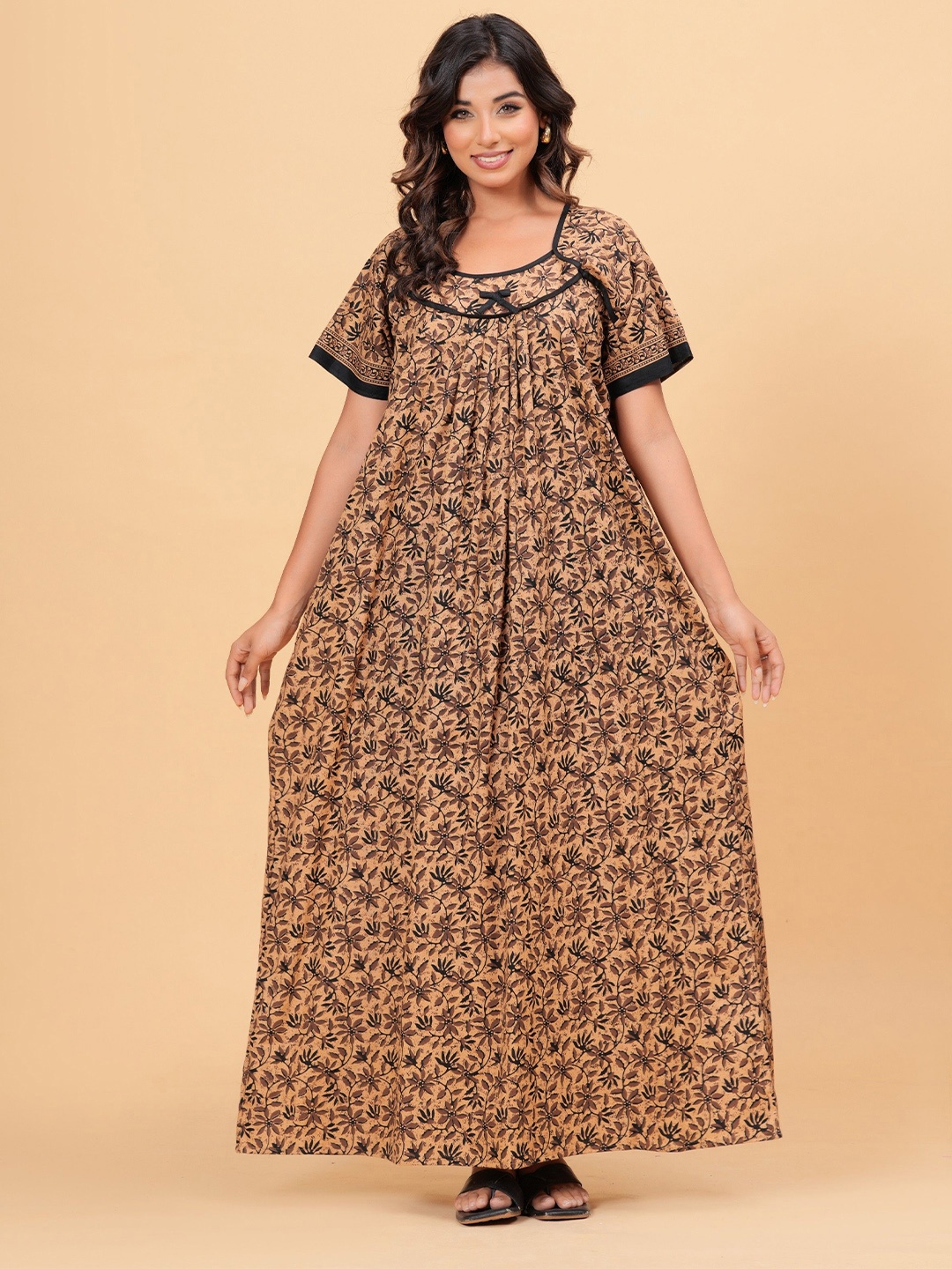 

MAYA PRINT Printed Maxi Nightdress, Brown