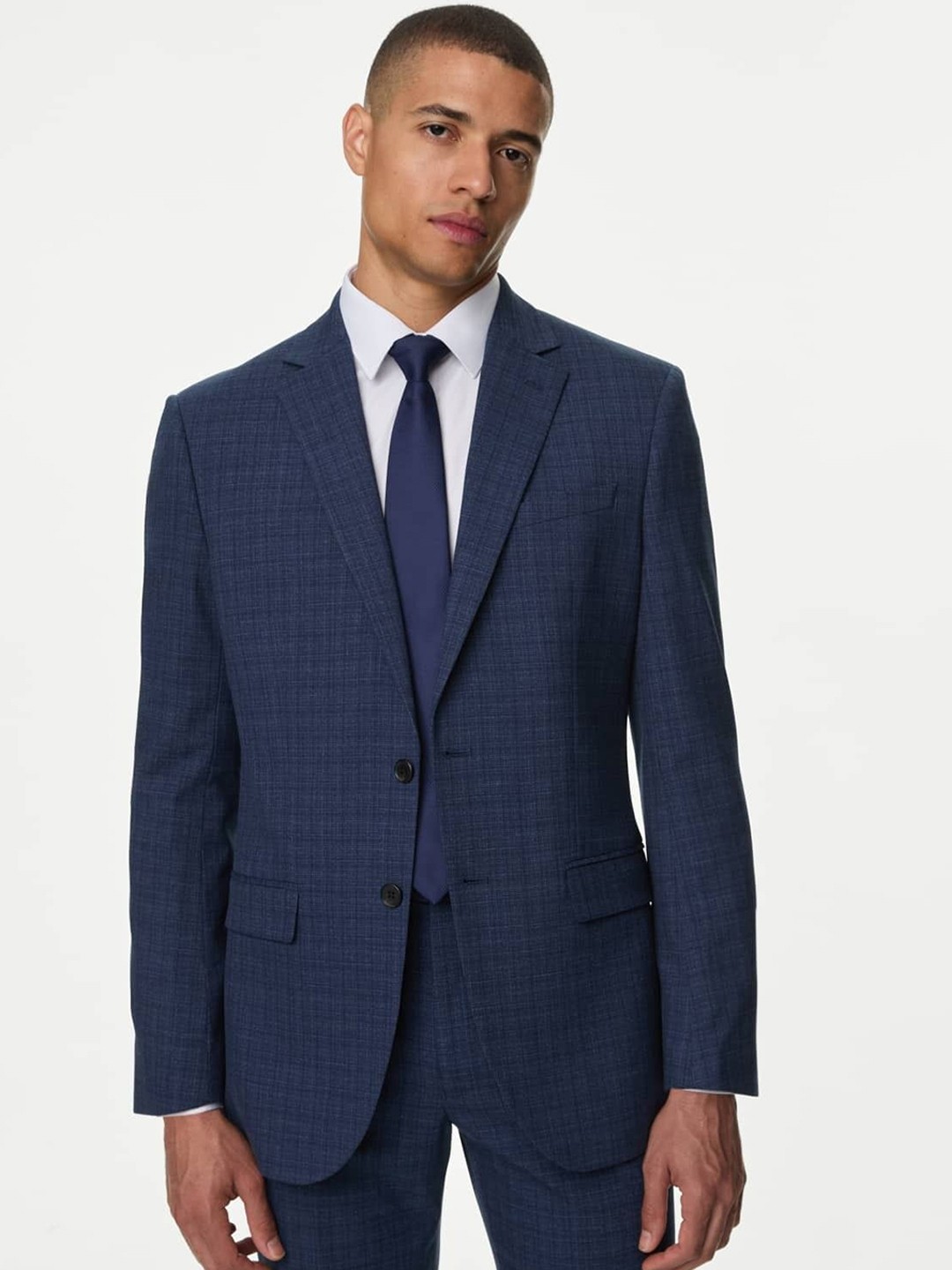 

Marks & Spencer Checked Single-Breasted Blazers, Navy blue