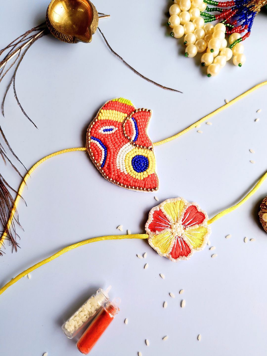 

Sangria Set Of 2 Embellished Wraparound Rakhi, Red