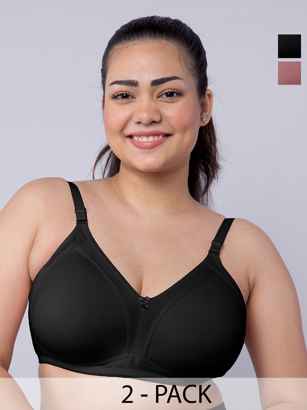 

MAASHIE Pack of 2 Full Coverage Padded Bra ON-BLK, Pink